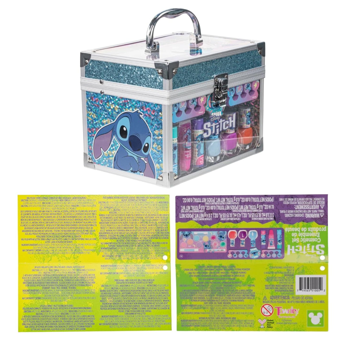 Disney Stitch Kids Makeup Kit for Girls, Includes Lip Gloss, Nail Polish and More with Train Case Beauty Set, Perfect for Birthday Gift, Party Favor, for Girls Ages 3+ by