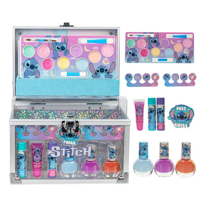 Disney Stitch Kids Makeup Kit for Girls, Includes Lip Gloss, Nail Polish and More with Train Case Beauty Set, Perfect for Birthday Gift, Party Favor, for Girls Ages 3+ by