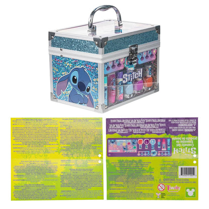 Disney Stitch Kids Makeup Kit for Girls, Includes Lip Gloss, Nail Polish and More with Train Case Beauty Set, Perfect for Birthday Gift, Party Favor, for Girls Ages 3+ by