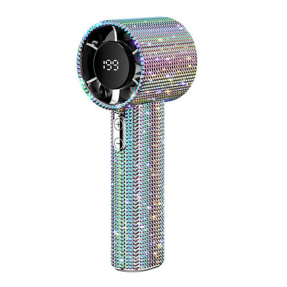 Diamond-Shimmering Luxury Fan-A Portable Handheld Turbo Fan 3 Gear Wind Rechargeable Long Battery Life Hand Fan with Digital Display for Outdoor Activities Travel Office Strong Boosting Output Long Distance Blowing