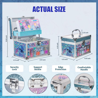 Disney Stitch Kids Makeup Kit for Girls, Includes Lip Gloss, Nail Polish and More with Train Case Beauty Set, Perfect for Birthday Gift, Party Favor, for Girls Ages 3+ by