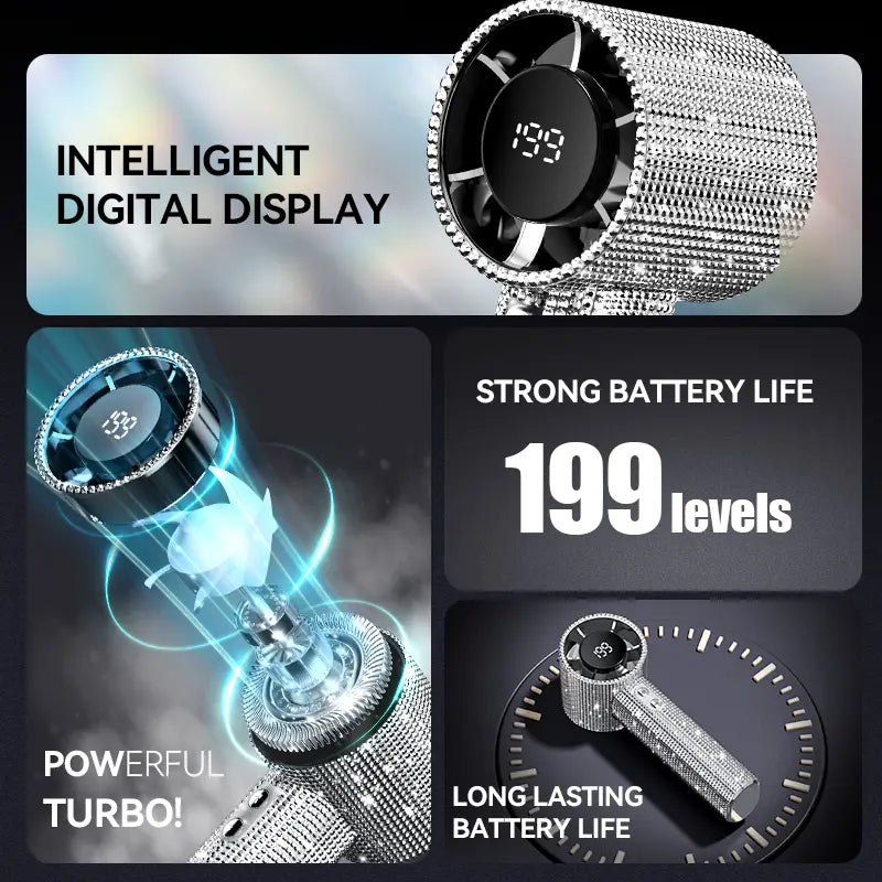 Diamond-Shimmering Luxury Fan-A Portable Handheld Turbo Fan 3 Gear Wind Rechargeable Long Battery Life Hand Fan with Digital Display for Outdoor Activities Travel Office Strong Boosting Output Long Distance Blowing